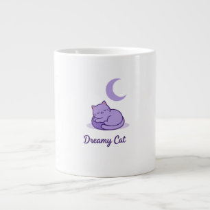 Dromerige Kat Maan Koffiemok   Cute Paarse Kat Cad Grote Koffiekop