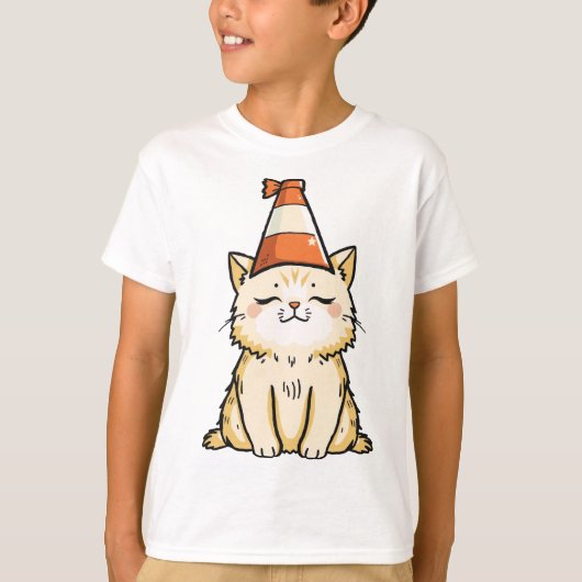 Dromerige kat met Traffic Cone Pet T-shirt (Voorkant)