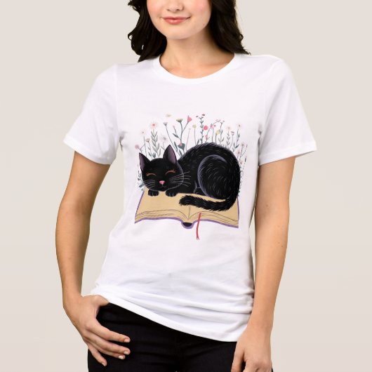 Dromerige kat op een boek Tri-Blend shirt (Voorkant)