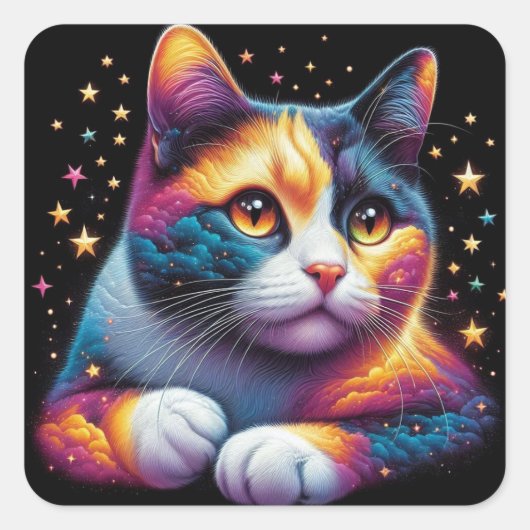 Dromerige kat stickers! vierkante sticker (Voorkant)