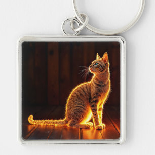 Dromerige katachtige kunst gouden kat portret mooi sleutelhanger