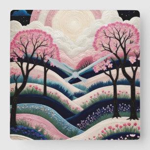 Dromerige Kersenbloesemvallei – Pastel Roze Blauw Vierkante Klok