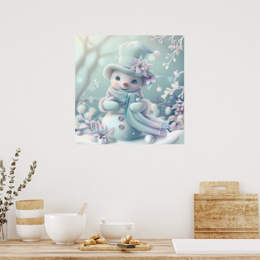Dromerige kerst sneeuwpop Poster (Keuken)