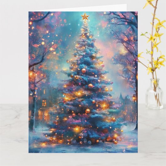 Dromerige Kerstboom in de Stad Kaart (Gele Bloem)