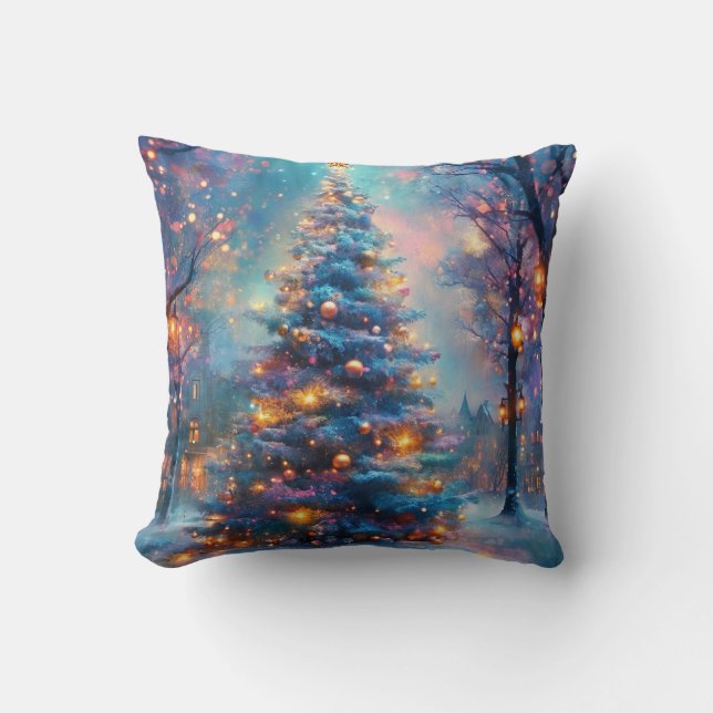Dromerige kerstboom in de stad kussen (Voorkant)