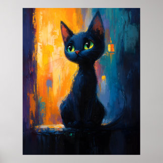 Dromerige Kitten, Zwarte Kat Schilderij Poster