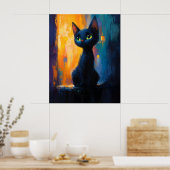 Dromerige Kitten, Zwarte Kat Schilderij Poster (Keuken)