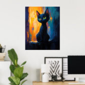 Dromerige Kitten, Zwarte Kat Schilderij Poster (Thuiskantoor)