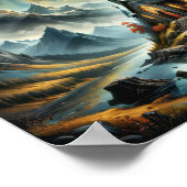 Dromerige kleine bergkerk op een meer bij zonsonde poster (Hoek)