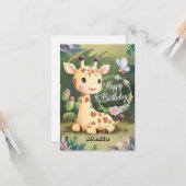 Dromerige kleine Giraffe Verjaardag Kaart (Voorkant / Achterkant in situ)