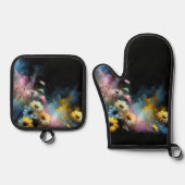 Dromerige kleurrijke madeliefjes ovenwant & pannenlap set (Voorkant)