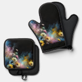 Dromerige kleurrijke madeliefjes ovenwant & pannenlap set (Voorkant / Achterkant)