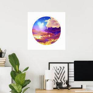Dromerige Kleurrijke Zonsondergang Hemel Muur Kuns Poster
