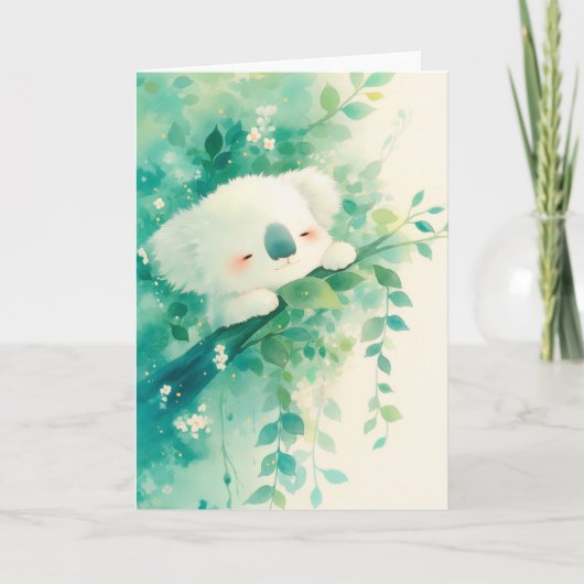 Dromerige Koala Tussen Smaragdgroene Bladeren Kaart (Voorkant)