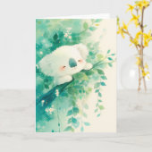 Dromerige Koala Tussen Smaragdgroene Bladeren Kaart (Gele Bloem)