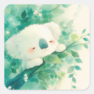 Dromerige Koala Tussen Smaragdgroene Bladeren Vierkante Sticker