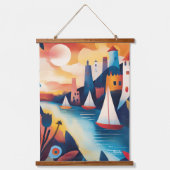 Dromerige kustdorp illustratie hangend wandkleed (Voorkant)