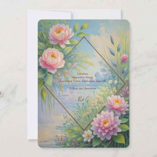 Dromerige Lakeside Garden bruiloft save the date Kaart (Achterkant)