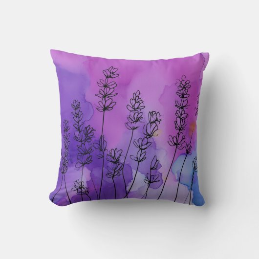 Dromerige lavendel bloem waterverf kussen (Voorkant)