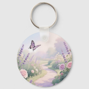 Dromerige Lavendel Rozen Tuin Vlinder Pad Sleutelhanger