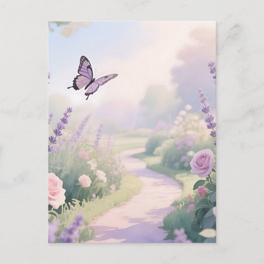 Dromerige Lavendelrozentuin Vlinderpad Briefkaart (Voorkant)