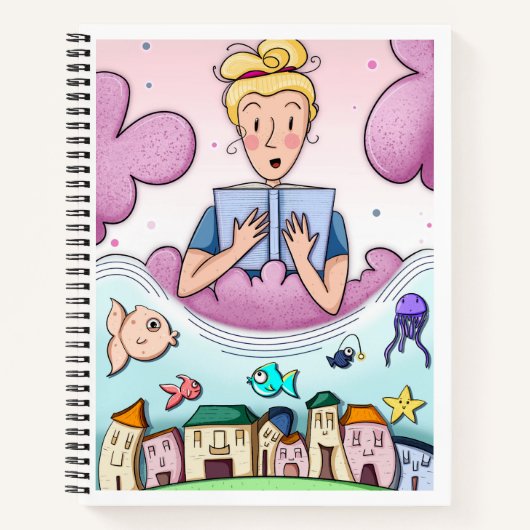 Dromerige leesillustratie Spiral Notitieboek (Voorkant)