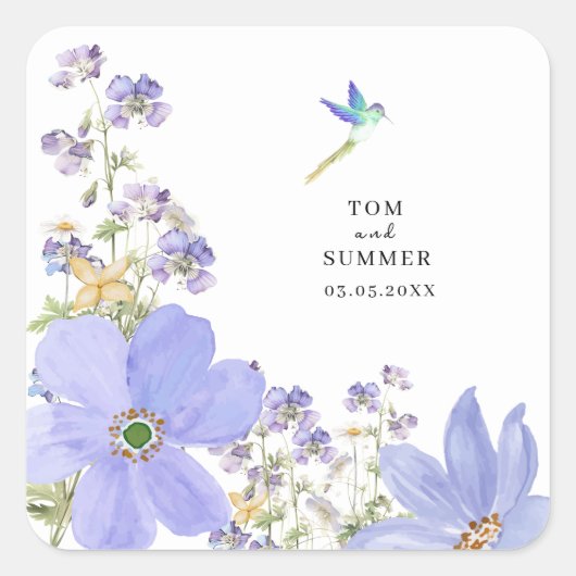 Dromerige Lila bruiloft Vierkante Sticker (Voorkant)