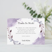 Dromerige Lila Grijze Bladerige Waterverven/Fotobr Bedankkaart (Staand voorkant)