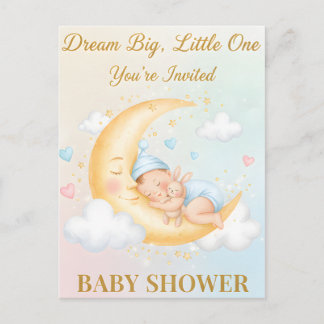 Dromerige Maan Baby Shower Uitnodiging - Slapende Briefkaart