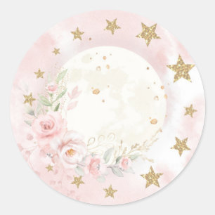 Dromerige maan Blush roze goud bloemengroen Baby Ronde Sticker