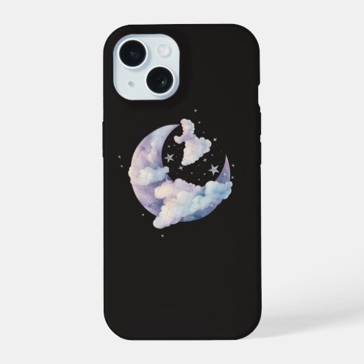 Dromerige Maan en Wolken Hoesje iPhone 15 Case (Achterkant)