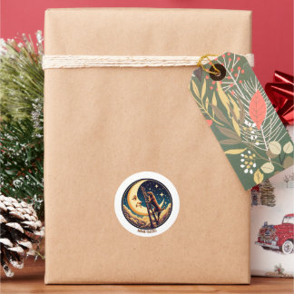 Dromerige Maan & Hond Klimt op Ladder Ronde Sticker