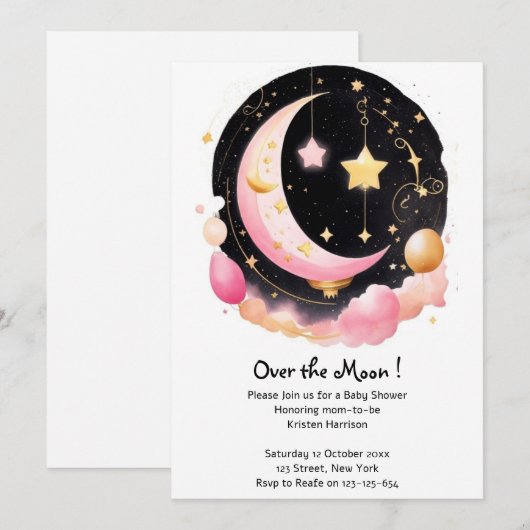Dromerige maan & sterren thema Baby meisje douche Kaart (Voorkant / Achterkant)