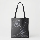 Dromerige maanverlichte bloemlijnkunst met sterren tote bag (Voorkant)