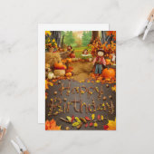 Dromerige Maple Leaf Autumn Herfst Happy Birthday Kaart (Voorkant / Achterkant in situ)