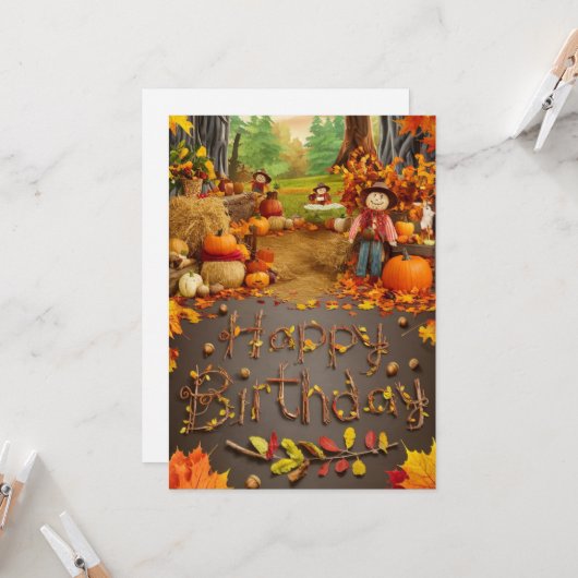 Dromerige Maple Leaf Autumn Herfst Happy Birthday Kaart (Voorkant / Achterkant in situ)