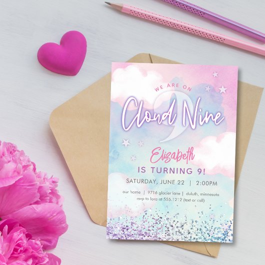 Dromerige meisje op wolk negen 9e verjaardag kaart