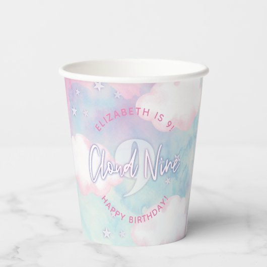 Dromerige meisje op wolk negen 9e verjaardag papieren bekers (Achterkant)