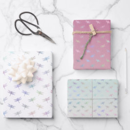 Dromerige Mint Aqua Paarse Roze Libellen Inpakpapier Vel