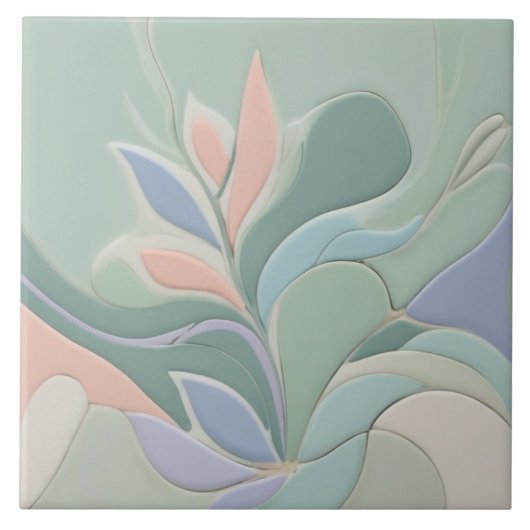 Dromerige Mint Bloemen Abstract Moderne Pastelbloe Tegeltje (Voorkant)