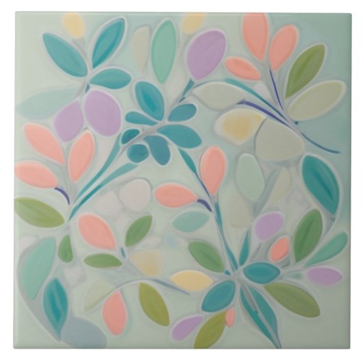 Dromerige Mint Bloemen Abstract Moderne Pastelbloe Tegeltje (Voorkant)