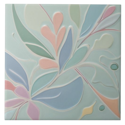 Dromerige Mint Bloemen Abstract Moderne Pastelbloe Tegeltje (Voorkant)