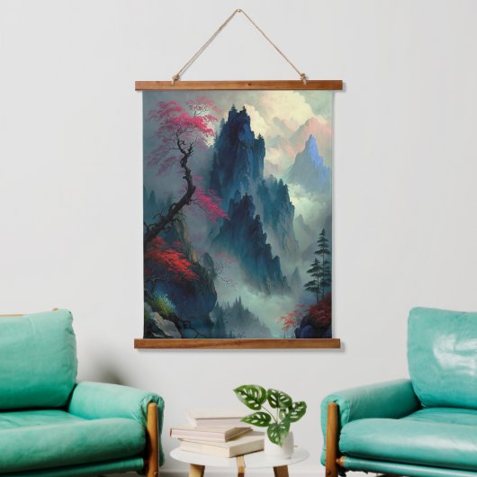 Dromerige Misty Mountain Landscape Wandtapijt Hangend Wandkleed (Woonkamer)