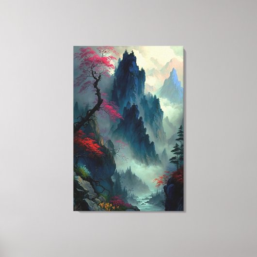 Dromerige Misty Mountain Landschap Canvas Print (Voorkant)