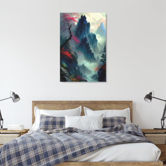 Dromerige Misty Mountain Landschap Canvas Print (Insitu (Slaapkamer))