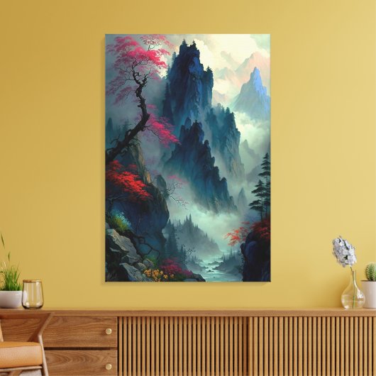 Dromerige Misty Mountain Landschap Canvas Print (Insitu (Woonkamer))