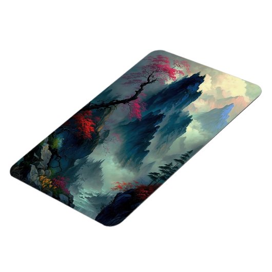 Dromerige Misty Mountain Landschap Foto Magneet (Linkerzijde)