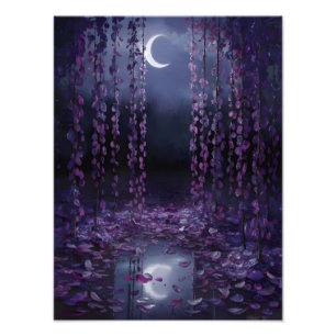 Dromerige Moonlight Willow Tree Foto Afdruk