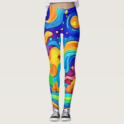 Dromerige nacht: sterrenlandschap leggings (Voorkant)