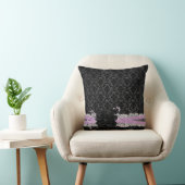 Dromerige nacht Zwart Bloem Damast Kussen (Stoel)